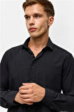 Siyah Slim Düz Klasik Yaka Gömlek
