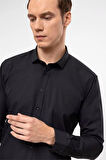 Siyah Slim Düz Klasik Yaka Gömlek
