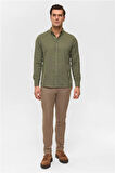 Haki Slim Düz Düğmeli Yaka Gömlek