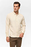 Bej Slim Baskılı Düğmeli Yaka Gömlek