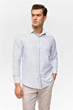 Lacivert Regular Çizgili Klasik Yaka Gömlek