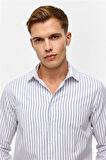 Lacivert Slim Çizgili Klasik Yaka Gömlek