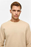 Bej Regular Düz Bisiklet Yaka Sweatshirt