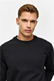 Siyah Regular Düz Bisiklet Yaka Sweatshirt