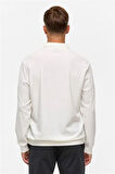 Beyaz Regular Düz Polo Yaka Sweatshirt