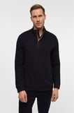 Siyah Regular Düz Fermuarlı Polo Yaka Sweatshirt