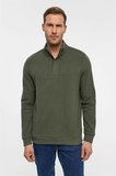 Haki Regular Düz Fermuarlı Polo Yaka Sweatshirt
