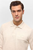 Bej Regular Armürlü Polo Yaka Sweatshirt
