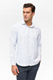 Ekru Slim Armürlü Klasik Yaka Gömlek
