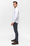 Ekru Slim Armürlü Klasik Yaka Gömlek