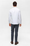 Ekru Slim Armürlü Klasik Yaka Gömlek
