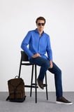 Saks Mavi Regular Klasik Yaka Düz Cepsiz Düğmeli Uzun Kollu Casual Gömlek