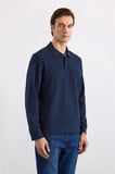 Lacivert Regular Düz Polo Yaka Sweatshirt