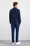 Lacivert Regular Düz Polo Yaka Sweatshirt