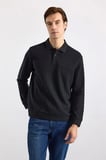 Siyah Regular Düz Polo Yaka Sweatshirt