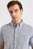 Lacivert Regular Düğmeli Yaka Düz Düz Kapaksız Cep Düğmeli Kısa Kollu Standart Casual Gömlek