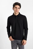 Siyah Regular Dikey Çizgili Baskısız Jakarlı V Pat Polo Yaka Cepsiz Sweatshirt
