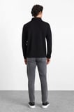 Siyah Regular Dikey Çizgili Baskısız Jakarlı V Pat Polo Yaka Cepsiz Sweatshirt