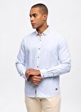Back and Bond Slim Fit Düğmeli Yaka Düz Açık Mavi Erkek Gömlek B33W20051