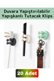 Premium Uzun Ömürlü Silikon Çok Amaçlı Yapışkanlı Duvara Yapıştırılabilir Pratik Tutucu Klips 20Adet