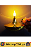 Premium Konsept Hediyelik Dekoratif Nostaljik LED Işık Alev Görünümlü Çok Şık Pilli GOLD Mum Lamba