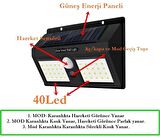 Güneş Enerjili Akıllı Karanlık ve Hareket Sensörlü  40 Led Duvar Lambası Büyük Boy Solar Aplik