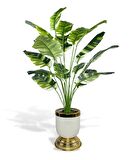 Yapay Çiçek Çizgili Muz Yapraklı Salon Çiçeği 18Dal 110*60cm Gold Krem Vazoda Yapay Bitki
