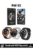 Premium Yeni Seri Rw52 3 Kordon Yuvarlak Amoled Ekran Arama/Bildirim/Sağlık Takibi Watch Akıllı Saat