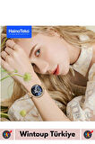 Premium Yuvarlak Amoled Ekran Taşlı Çift Kordonlu RW 51 Kadın Akıllı Saat Kol Saati Watch Rose Gold