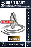 Premium Güçlü Kendinden Yapışkanlı Su Geçirmez Fayans Arası Şerit Derz Bant 0.5 Cm X 50 Metre 5 Adet