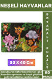 Premium Eğlenceli El Göz Koordinasyonu Motor Becerisi 80 Parça Boyamalı Puzzle NEŞELİ HAYVANLAR