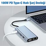 Coofbe 100W 11in1 Multifonksiyonlu Type-C Hub Type-C Hub Dönüştürücü Çoğaltıcı RJ45 HDMİ VGA USB3.0 