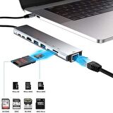 Coofbe 8in1 Multifoksiyonel Type-C Hub Type-C to RJ45 4K HDMI SD Kart USB Dönüştürücü 3XUSB+2 PD