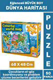 Eğlenceli Eğitici Görsel Algı Problem Çözme Becerisi Çocuk Puzzle 50 Parça Büyük Boy DÜNYA HARİTASI