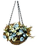 Yapay Çiçek Sarkaç Askılı Makreme Sepette Erengül Mavi Çiçek Sepeti