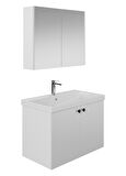 Karen Banyo Mimoza 80 Cm Lavabolu,Aynalı Banyo Dolabı Seti,MDF Seramik Lavabo Dahil,Beyaz,Mdf
