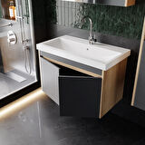Karen Banyo Dallas 80 Cm Lavabolu,Aynalı Banyo Dolabı,Lavabo Dahil,Boy Dolabı Dahil,S.meşe-Antrasit