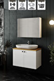 Karen Banyo Mimoza 80 Cm Tezgahlı, Aynalı Banyo Dolabı Seti, Seramik Lavabo Dahil, Beyaz, Mdf