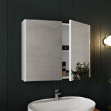 Karen Banyo Mimoza 80 Cm Tezgahlı, Aynalı Banyo Dolabı Seti, Seramik Lavabo Dahil, Beyaz, Mdf