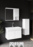 Karen Banyo Deniz 80 Cm Lavabolu, Aynalı Banyo Dolabı, Lavabo Dahil, Boy Dolabı Dahil, Beyaz 