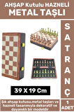 Yüksek Kaliteli Arkadaş Oyun Hediyelik Ahşap Kutulu Hazneli Metal Taşlı Satranç Takımı 39 X 19 Cm