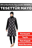 Premium Yüksek Kalite Konforlu Fermuarlı Tam Kapalı Yüzücü Deniz Havuz Desenli Taytlı TESETTÜR MAYO