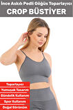 Göğüs Toparlayıcı Sarkma Önleyen Gündelik Spor Kullanım Şık İnce Askılı Pedli Çizgili Crop Büstiyer