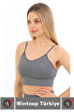 Göğüs Toparlayıcı Sarkma Önleyen Gündelik Spor Kullanım Şık İnce Askılı Pedli Çizgili Crop Büstiyer
