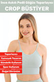 Göğüs Toparlayıcı Sarkma Önleyen Gündelik Spor Kullanım Şık İnce Askılı Pedli Çizgili Crop Büstiyer