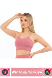 Göğüs Toparlayıcı Sarkma Önleyen Gündelik Spor Kullanım Şık İnce Askılı Pedli Çizgili Crop Büstiyer