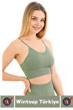 Göğüs Toparlayıcı Sarkma Önleyen Gündelik Spor Kullanım Şık İnce Askılı Pedli Çizgili Crop Büstiyer
