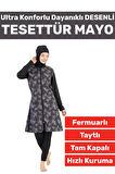 Premium Yüksek Kalite Konforlu Fermuarlı Tam Kapalı Yüzücü Deniz Havuz Desenli Taytlı TESETTÜR MAYO