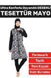 Premium Yüksek Kalite Konforlu Fermuarlı Tam Kapalı Yüzücü Deniz Havuz Desenli Taytlı TESETTÜR MAYO