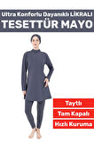Premium Yüksek Kalite Konforlu Fermuarlı Tam Kapalı Yüzücü Deniz Havuz Taytlı Likralı TESETTÜR MAYO
